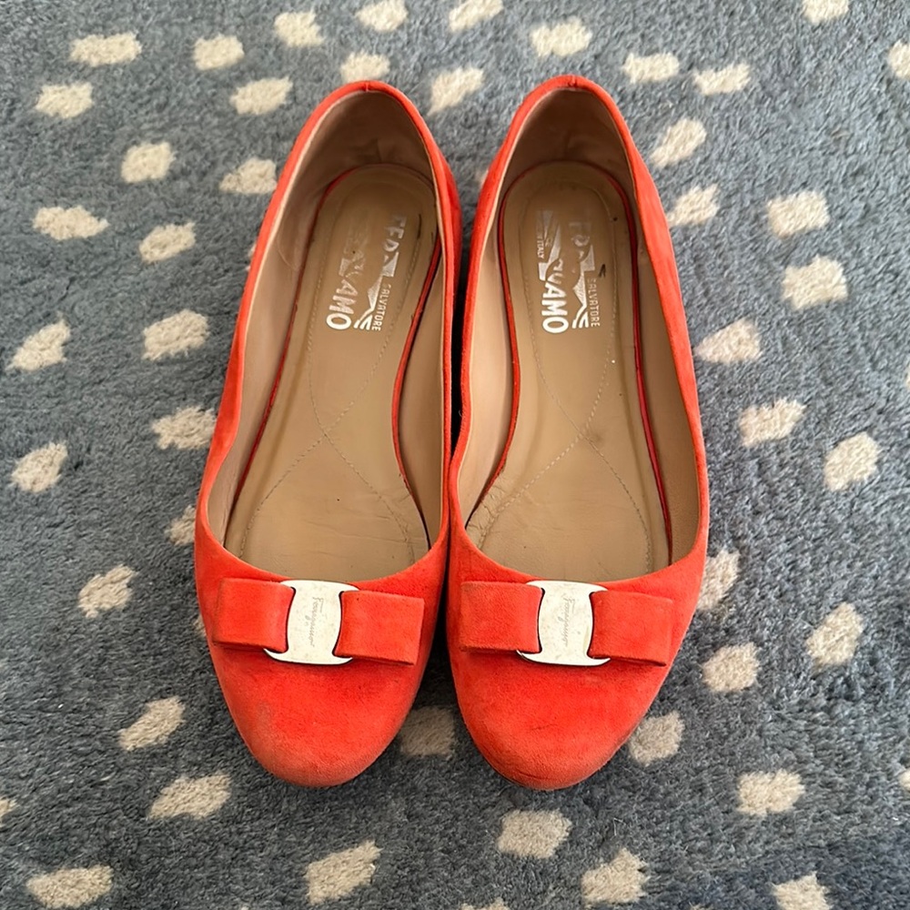 Salvatore Ferragamo Red Flats with Gold Accent